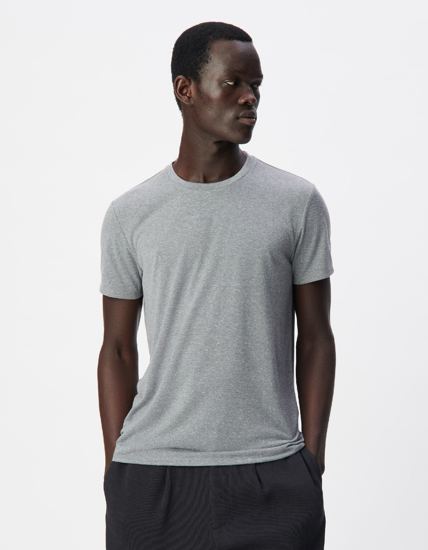 T-shirt col rond gris chiné DRY FAST Homme