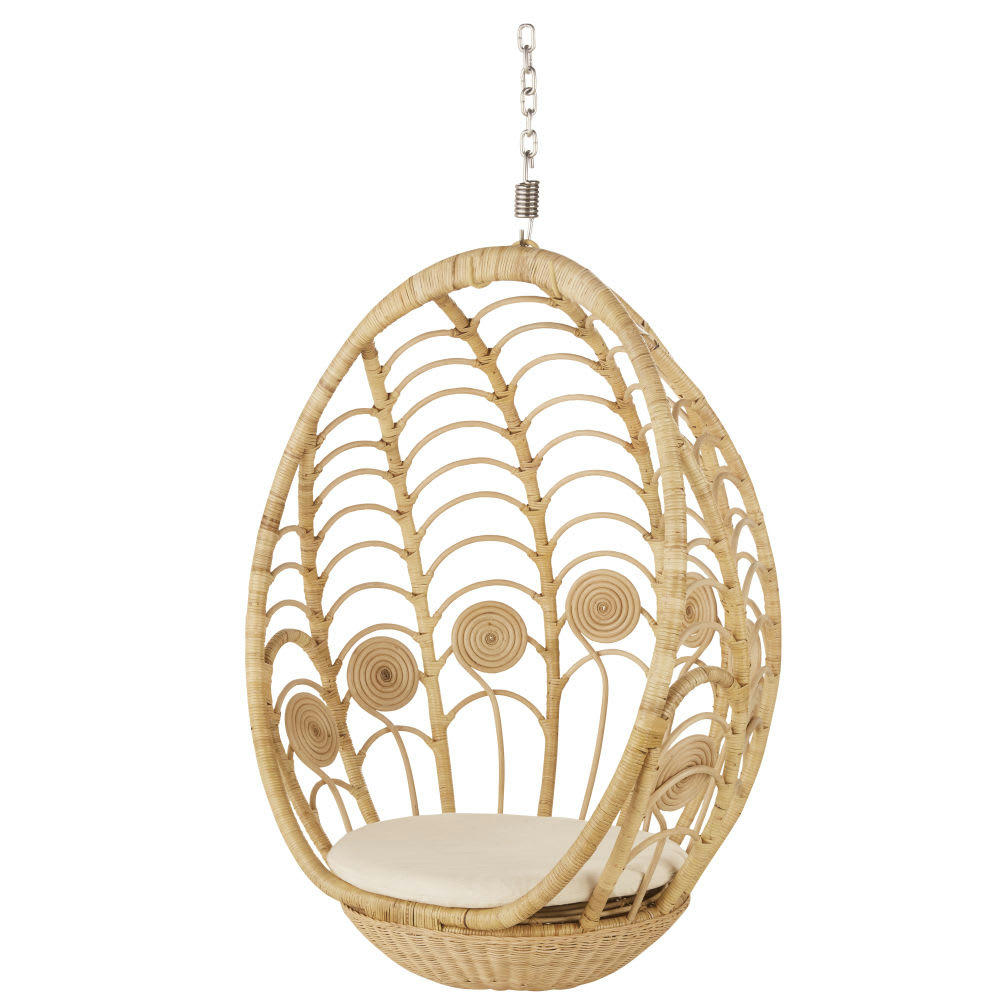 Manille - Fauteuil suspendu en rotin tressé beige