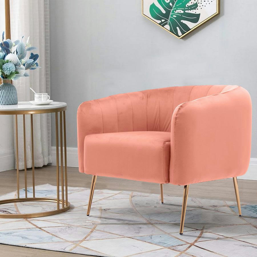 VELVET - Fauteuil en velours rose avec pieds dorés