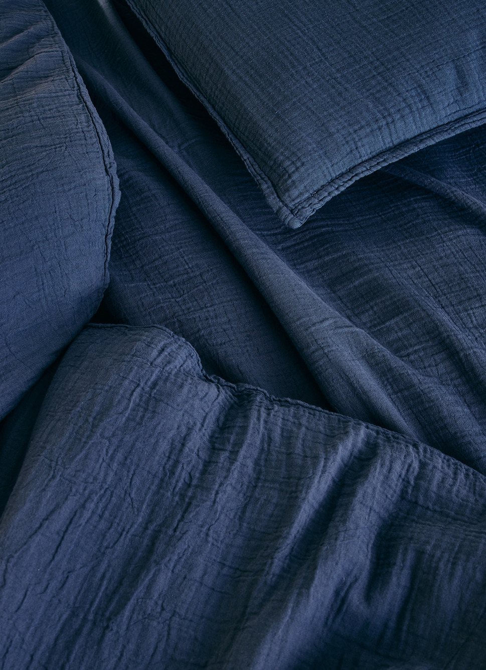 LOT DE 2 TAIES D'OREILLER DOUBLE GAZE DE COTON INDIGO