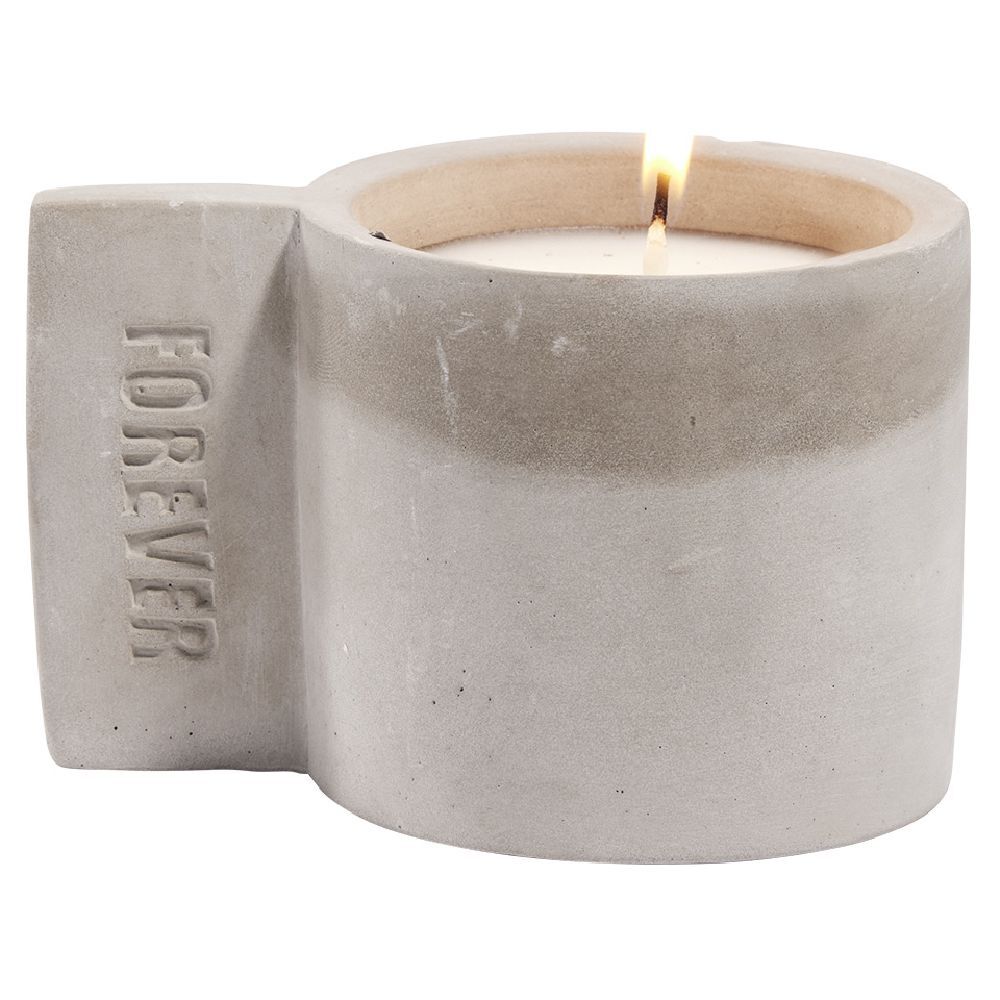 Bougie dans pot ciment gravure Forever - Ø7xH10cm