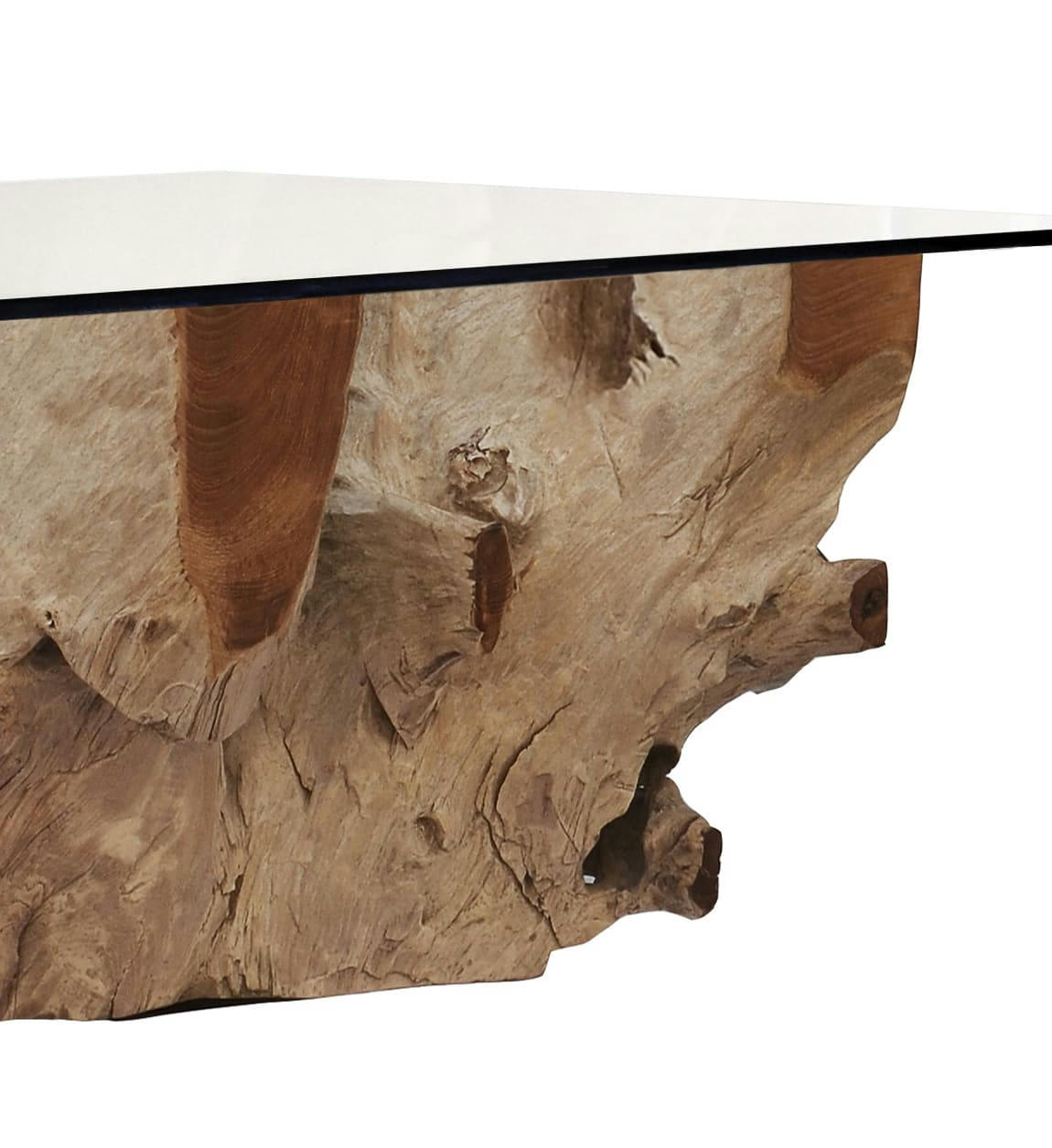 - Table basse en bois de teck beige et verre L120