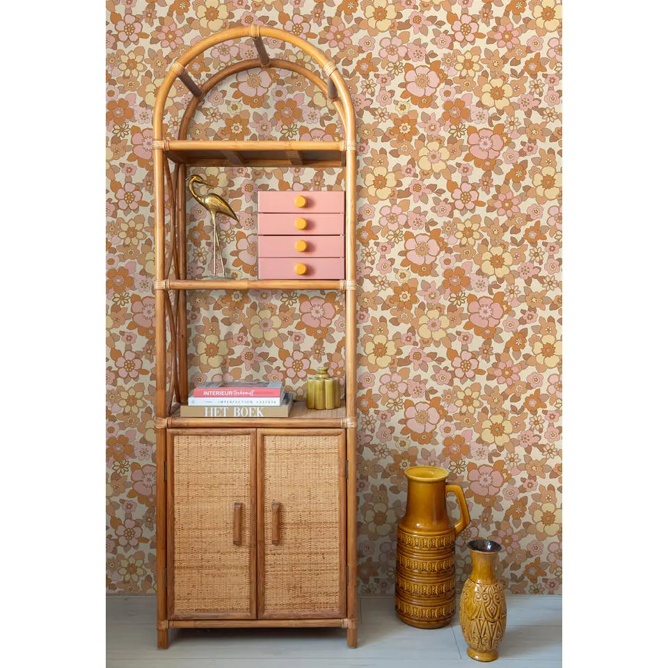 ESTAhome behang retro bloemen oranje en roze - 50 x 900 cm