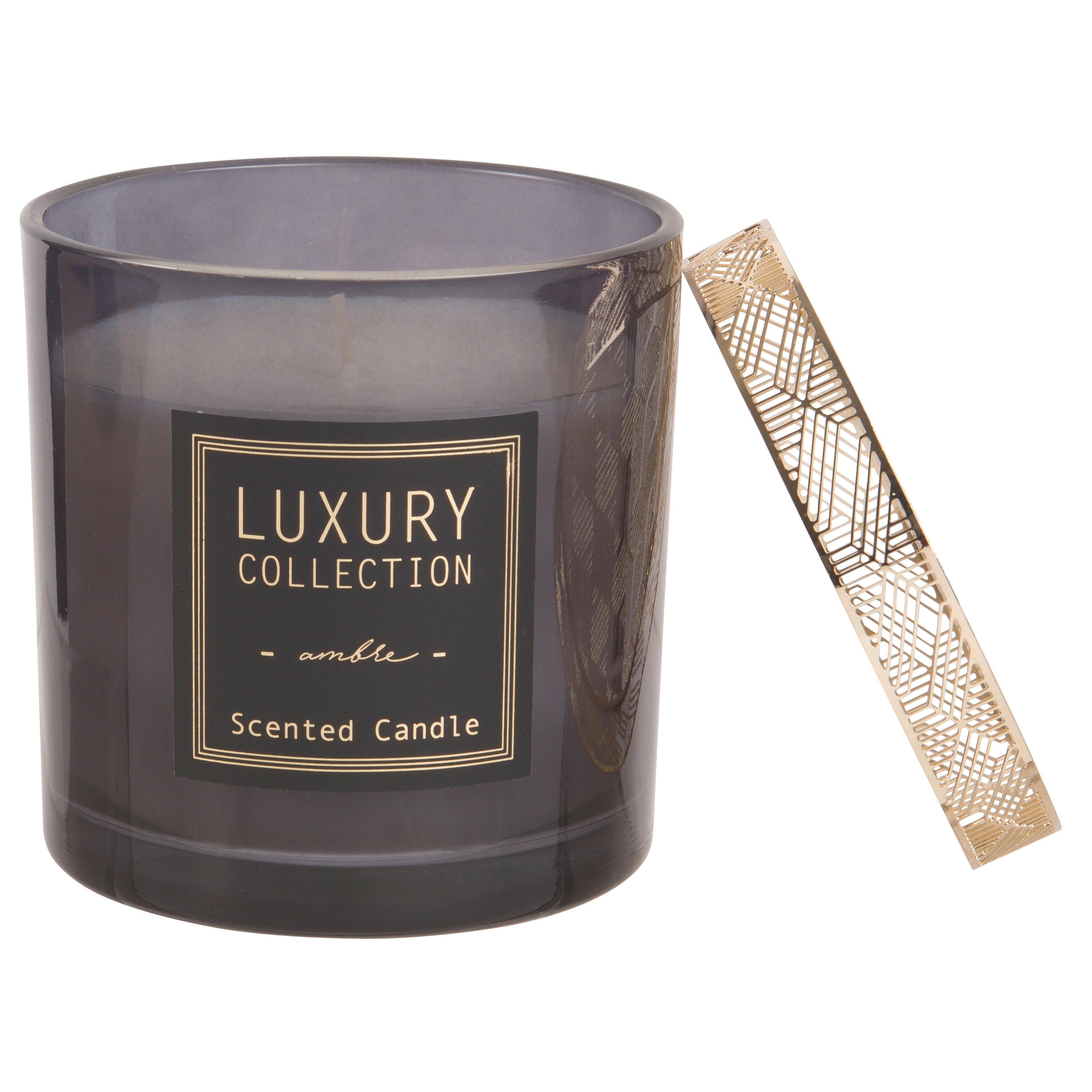 - Bougie parfumée en verre gris et métal doré