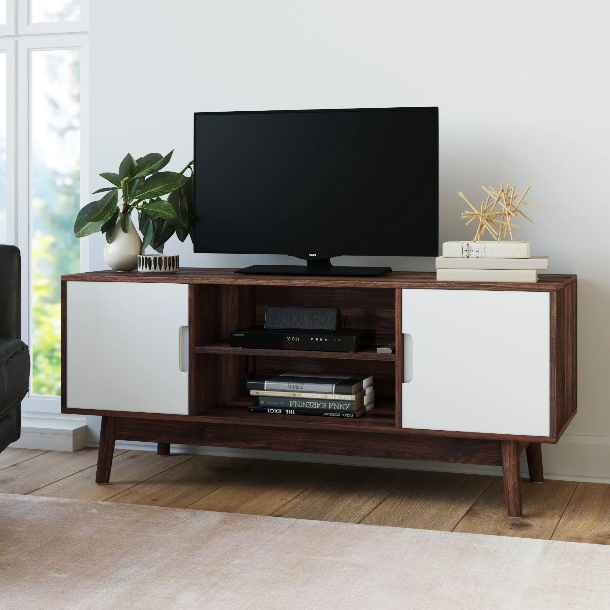 Nathan James Wesley Scandinavian TV Stand Media Console with Cabinet Doors - 42 inches