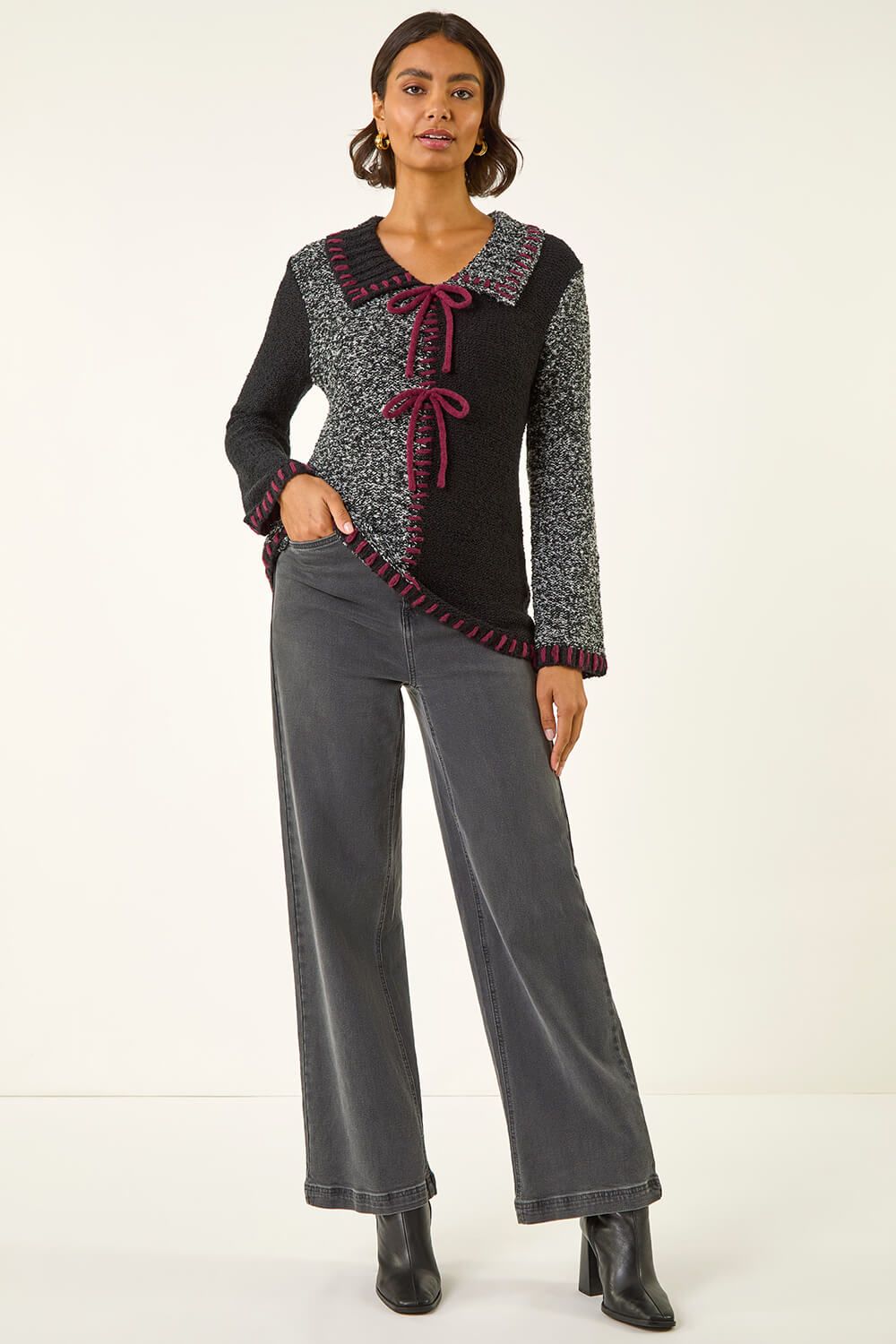 Roman Collared Textured Stitch Knit