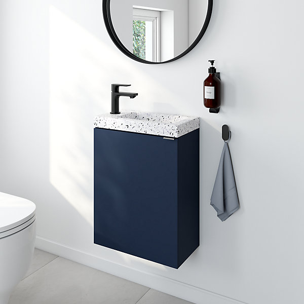 Meuble lave-mains à poser bleu nuit mat l.44 cm Imandra   plan vasque terrazzo, GoodHome