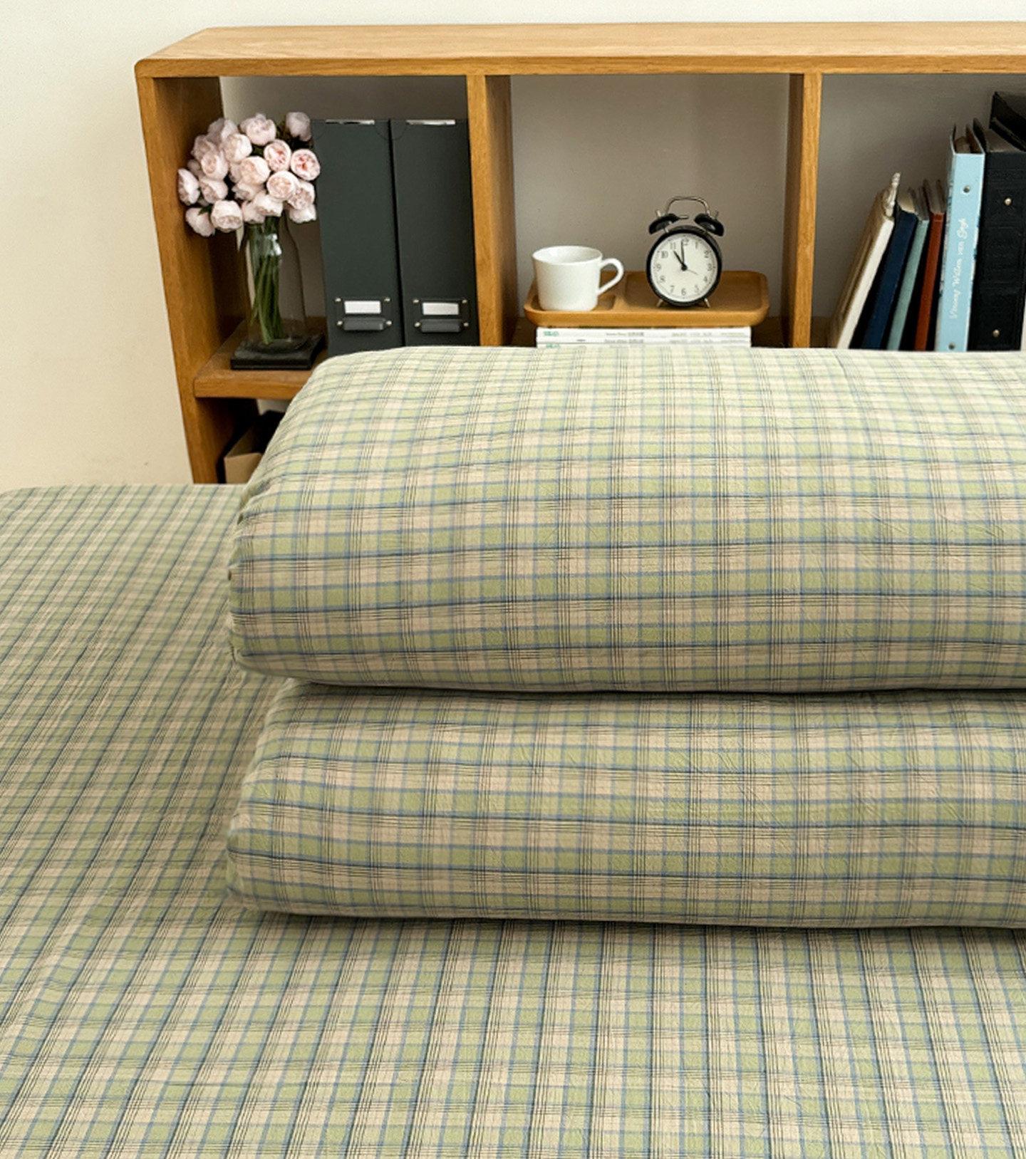 Vintage Green Plaid Bedding Set with Pillowcases,Twin/Full/Queen/King Size Dorm Bedding,Gingham Duvet Cover,Plaid Pillow Shams,Bedroom Decor