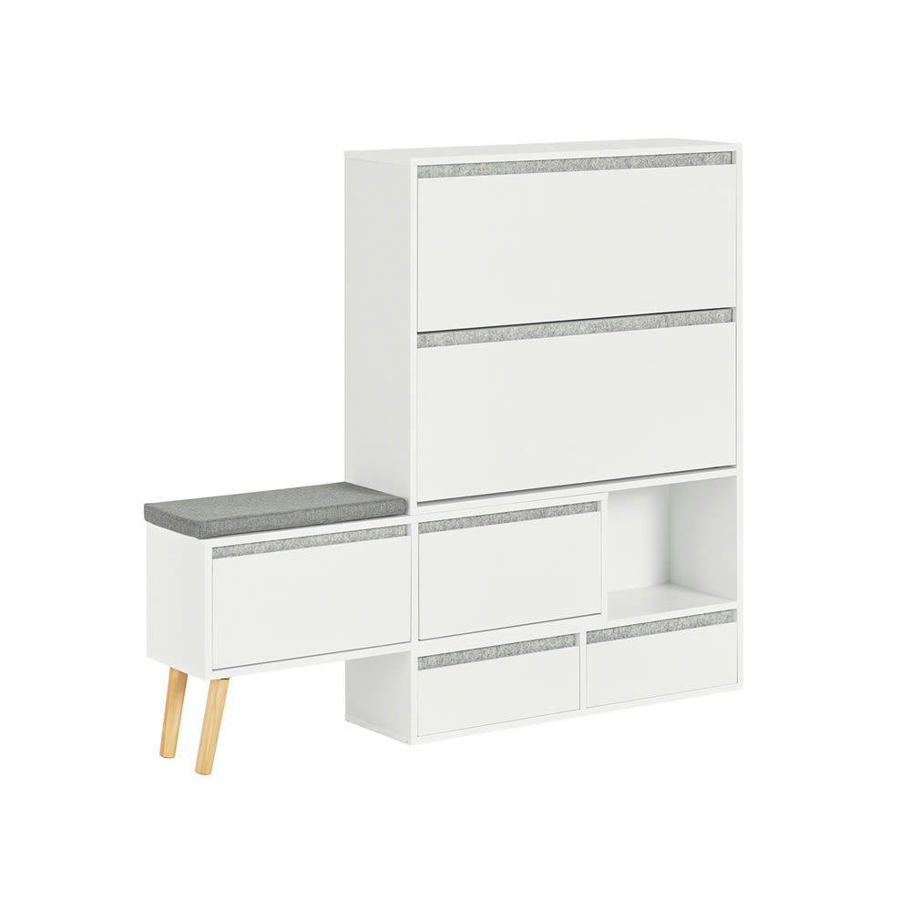 - Meuble à chaussures avec banc de rangement amovible effet bois blanc