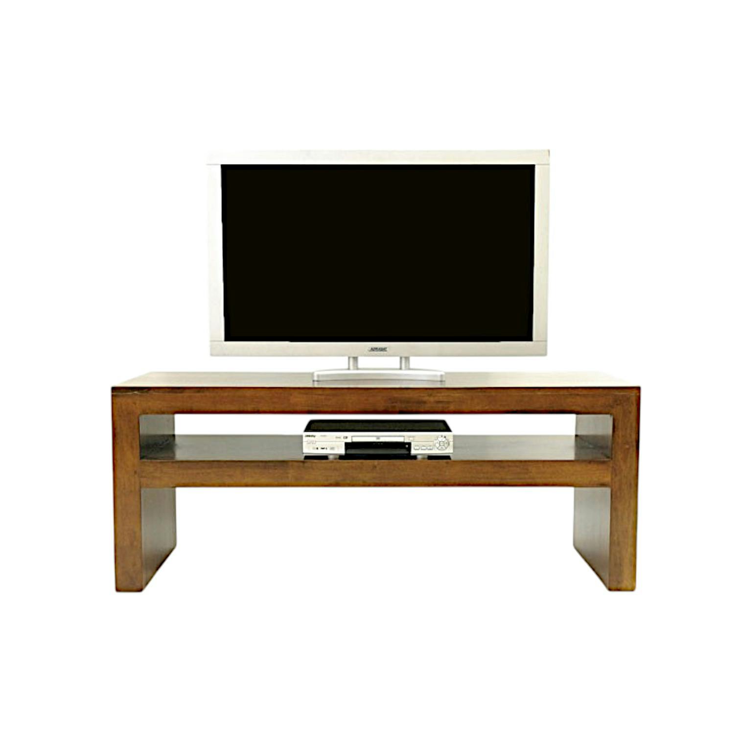 Meuble TV / Console basse Hévéa double plateaux 150x50x60cm OLGA
