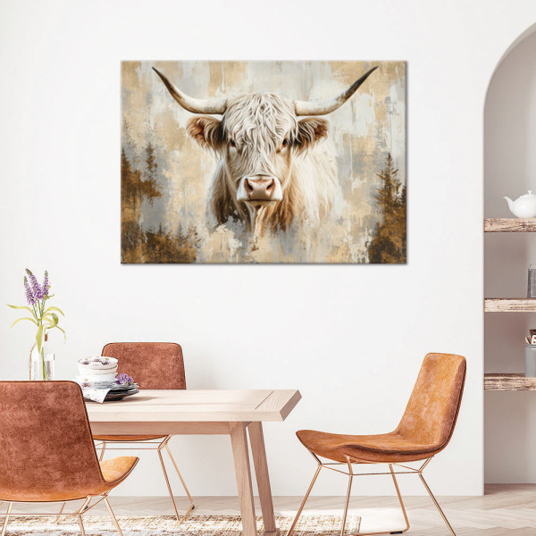 Feeby Obraz na płótnie, Krowa Szkocka Beżowy Złoty 60x40