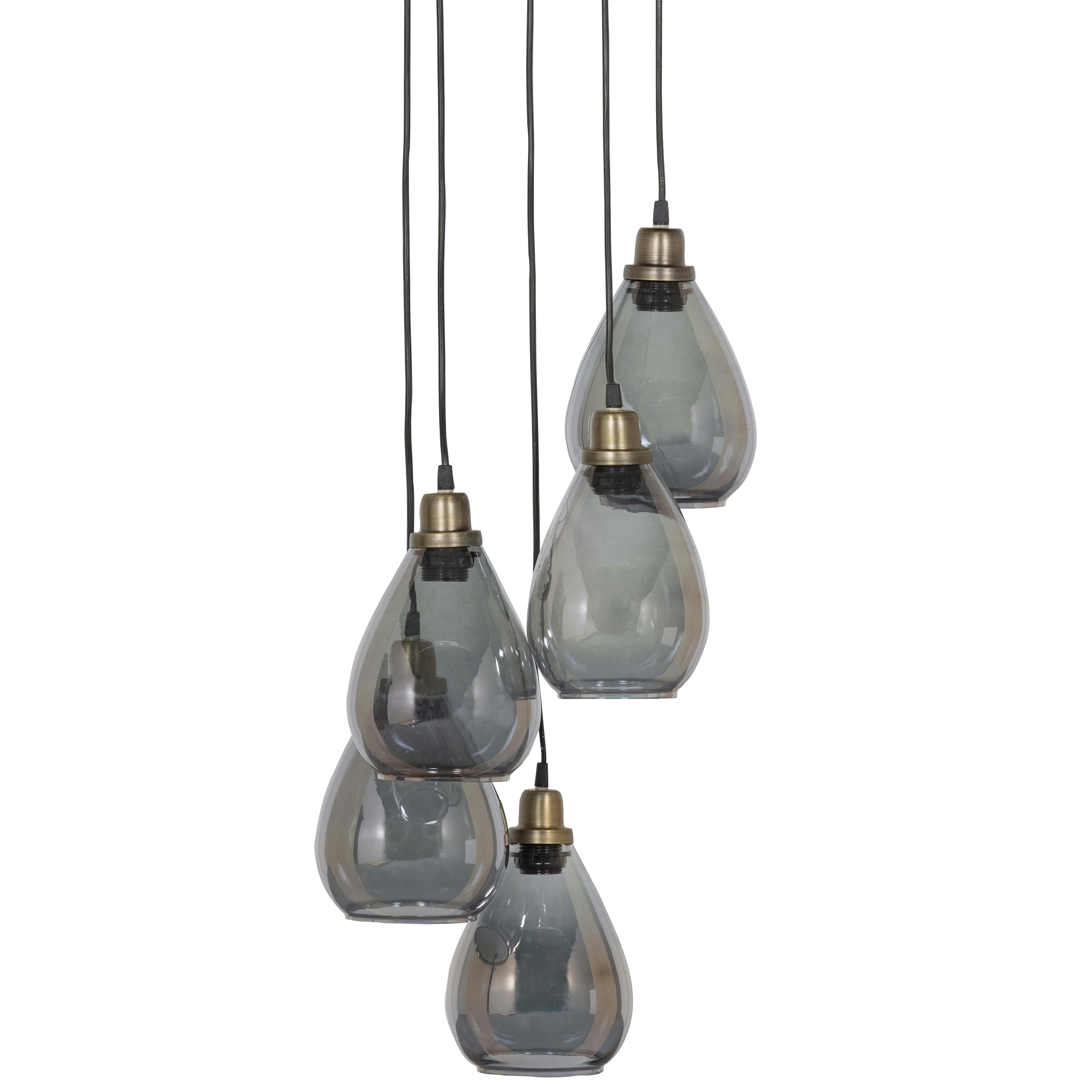 WATERFALL - Lampe suspendue verre noir avec 5 lumieres