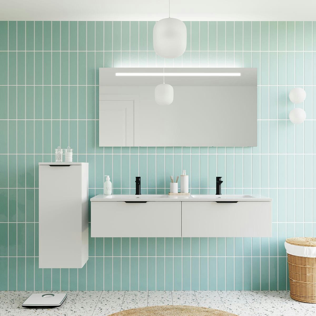 SOHO - Meuble salle de bain double vasque 140cm 2 tiroirs Blanc