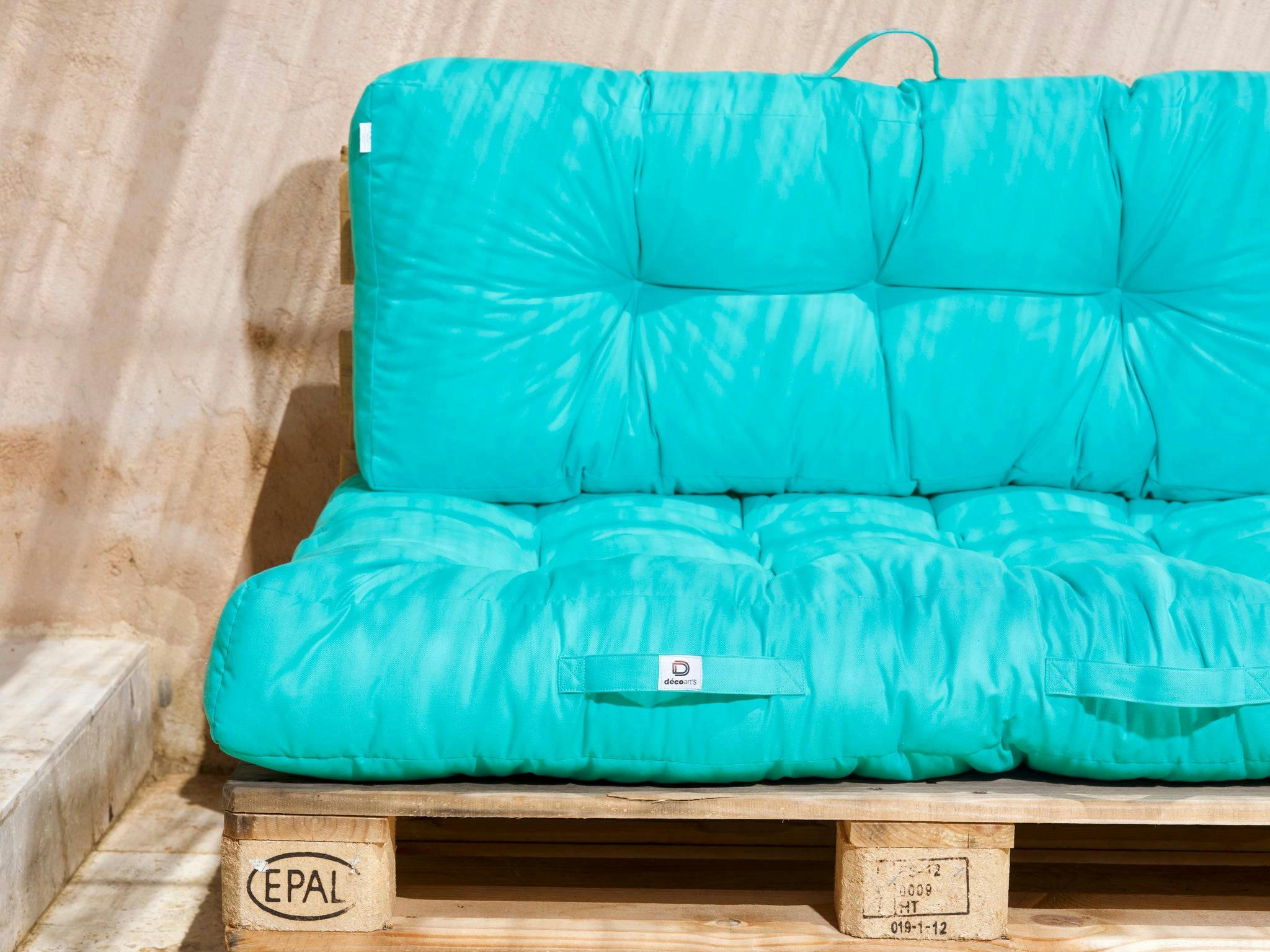 - Coussins matelas pour palette 120X80X20 en polyester bleu caraïbes