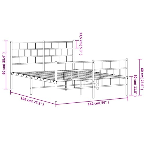 NNEVL Metal Bed Frame with Headboard and Footboard White 135x190 cm