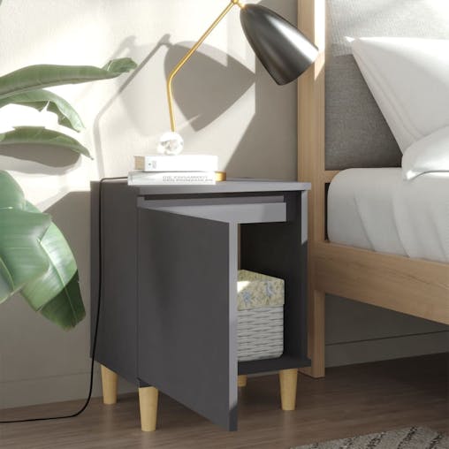 NNEVL Bed Cabinets with Solid Wood Legs 2 pcs Grey 40x30x50 cm