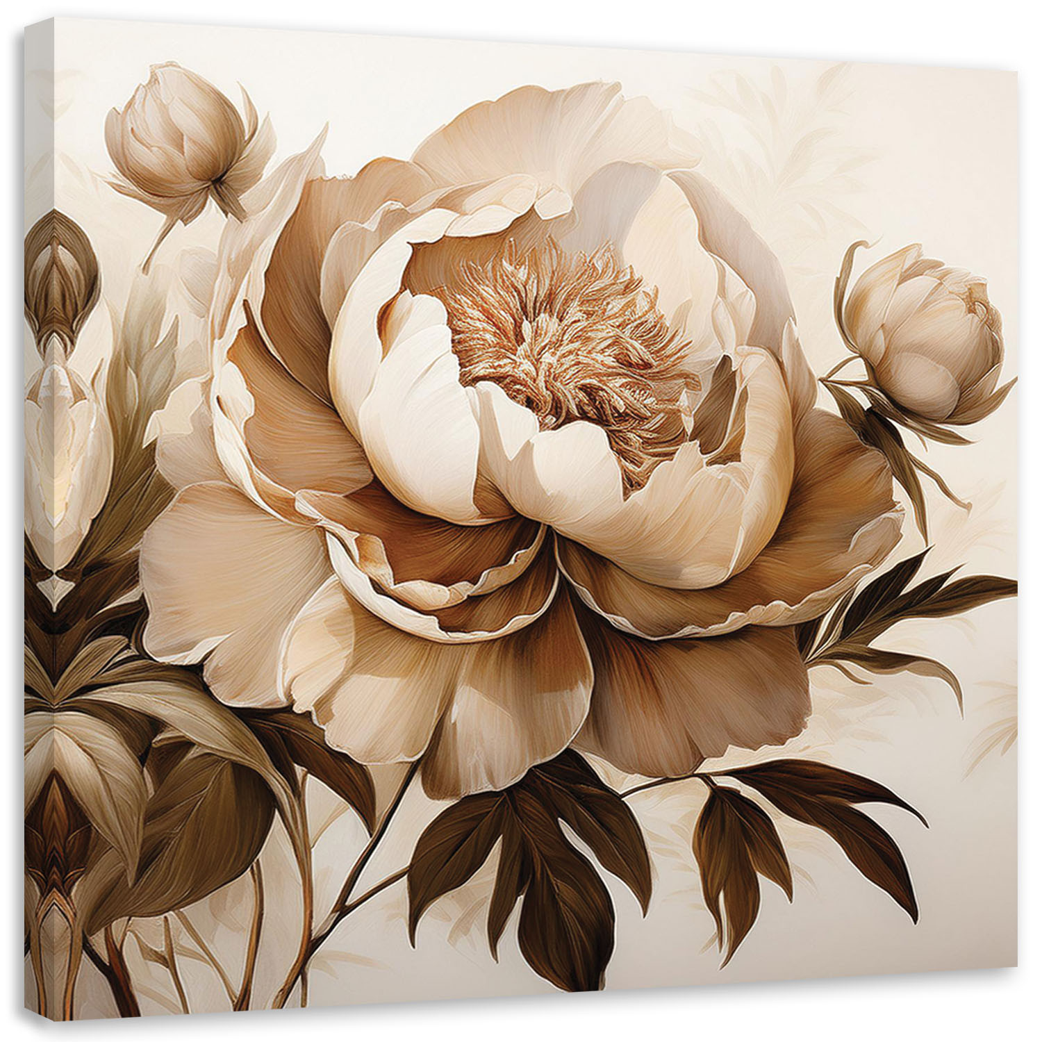 Feeby Obraz na płótnie, Piwonie Peonie Kwiaty w Beżu 30x30