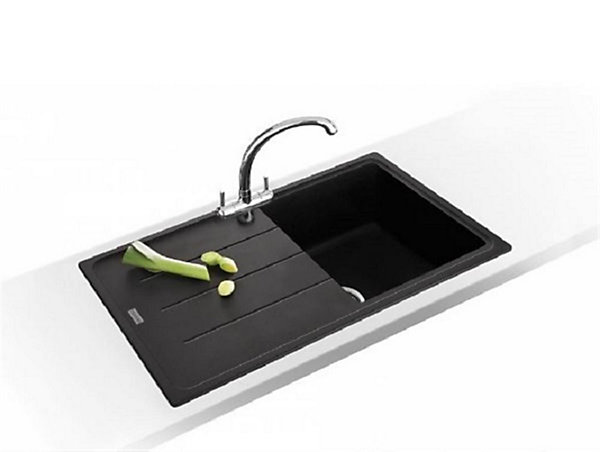 Evier à encastrer, un bac en Fragranit avec égouttoir réversible - BASIS BFG6 XL - Coloris : onyx - 1 bac - Dimensions : 970 x 50