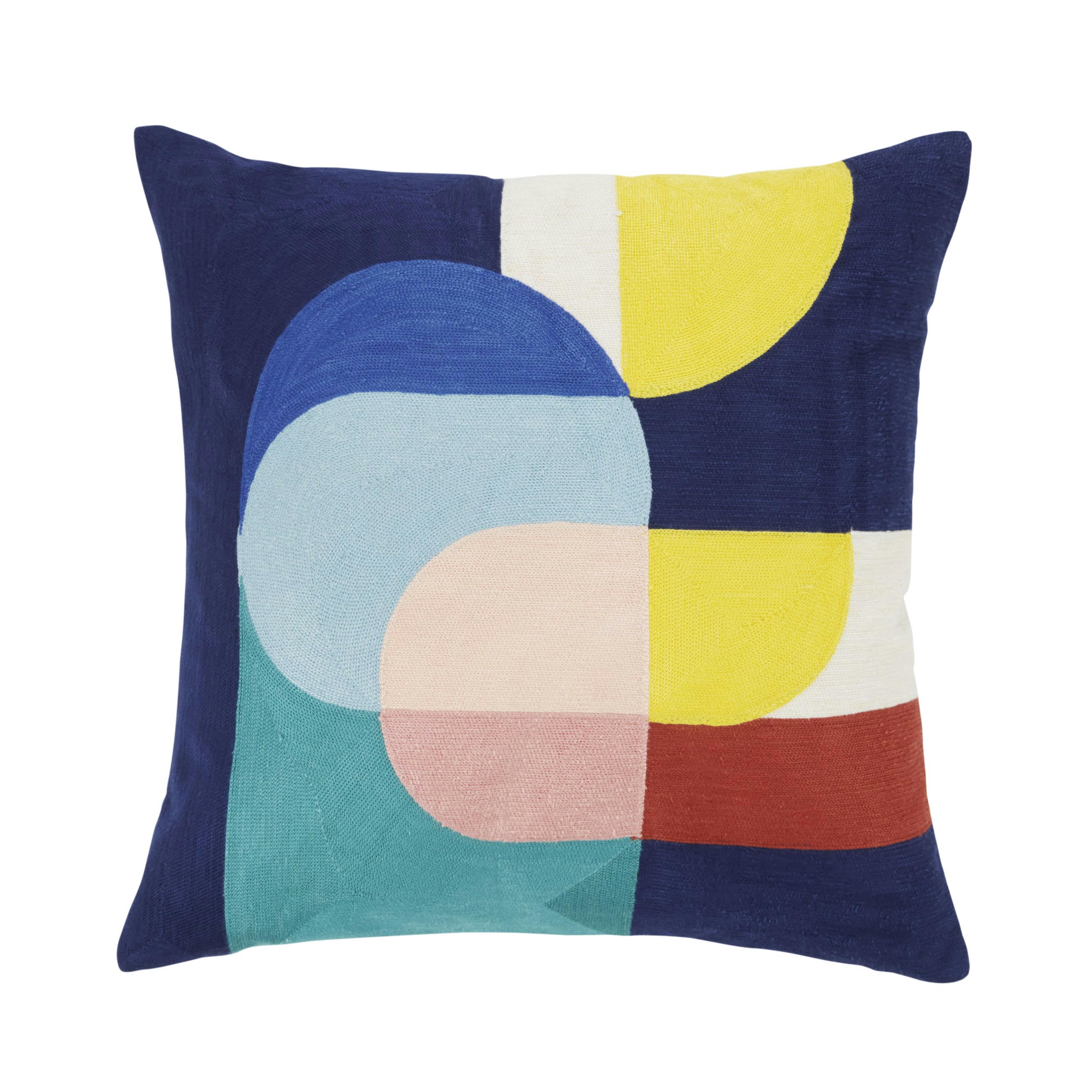 LANDON - Coussin en coton recyclé brodé motif graphique multicolore 45x45