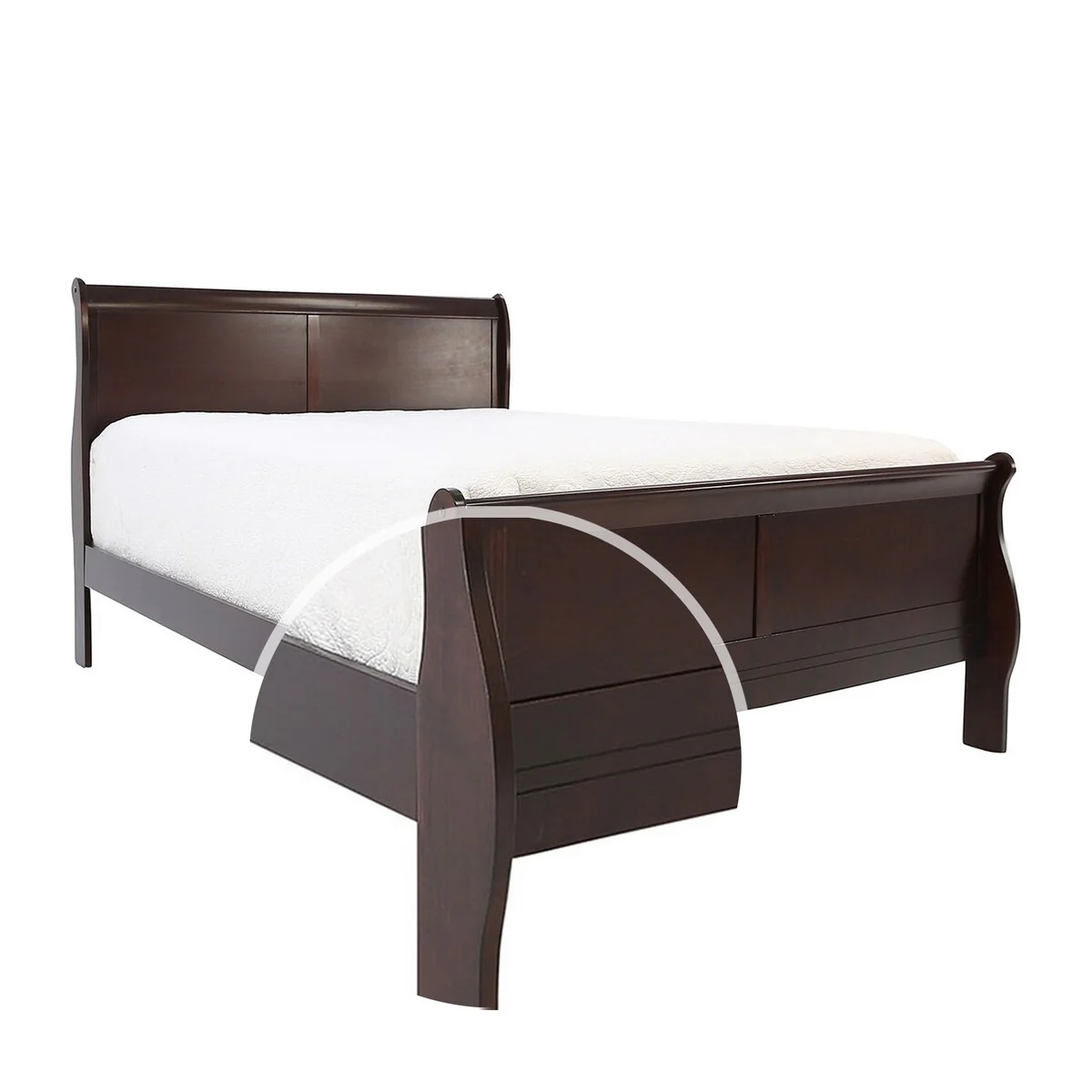 Sleigh Design Wooden King Size Headboard and Footboard, Cherry Brown
