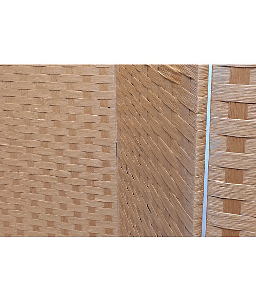 Paravent de 6 pans tressé en fibres naturelles coloris brun - Dim : H180 x L270 cm