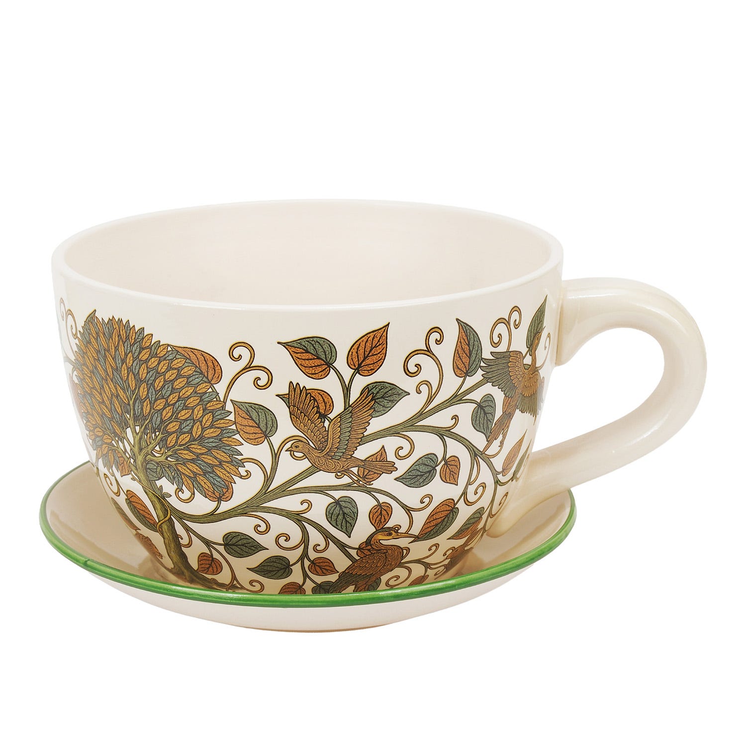 Portavaso tazza foglie in ceramica 29,5x22,5x14,8 cm