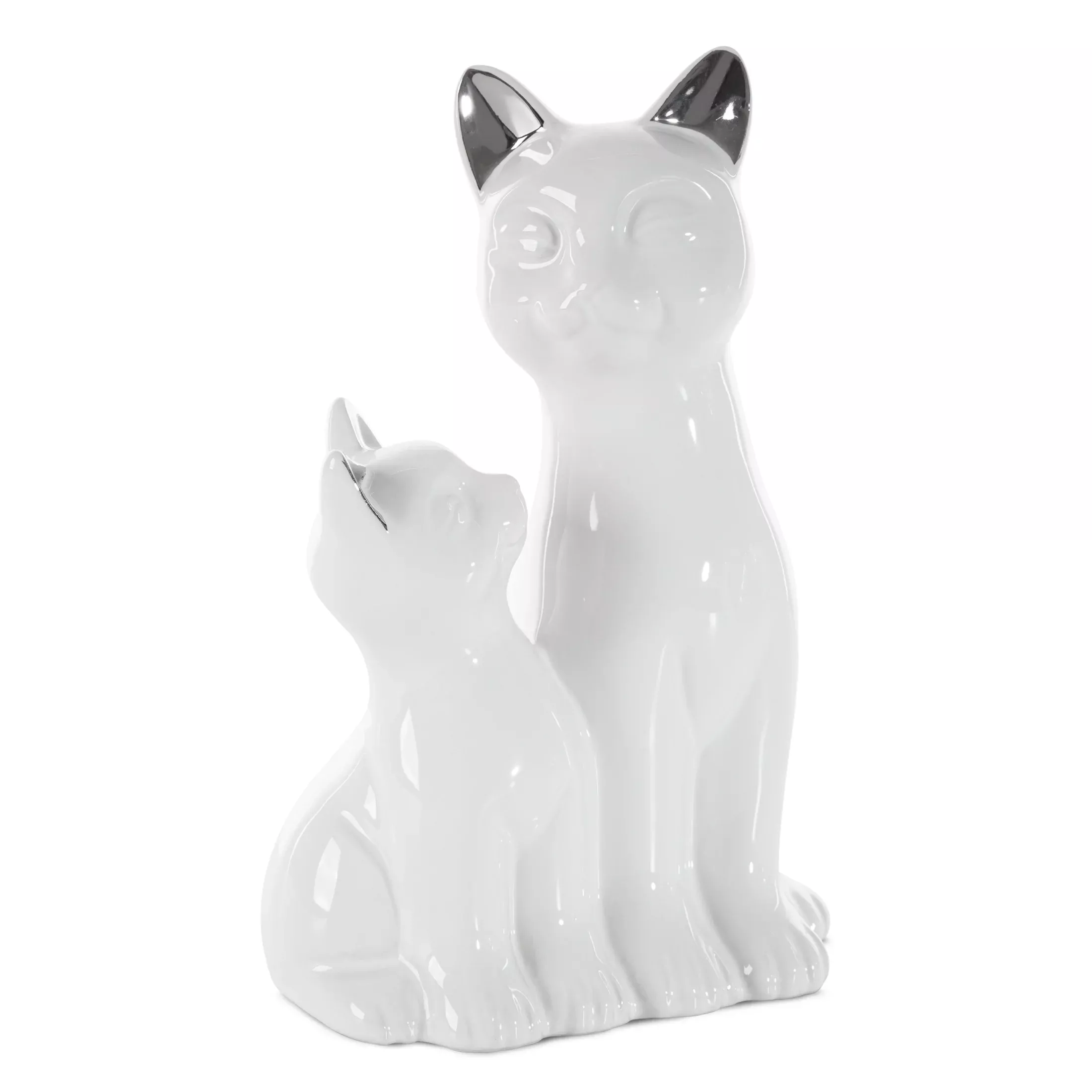 Figurka ceramiczna biało-srebrna kot15x11x22 cm