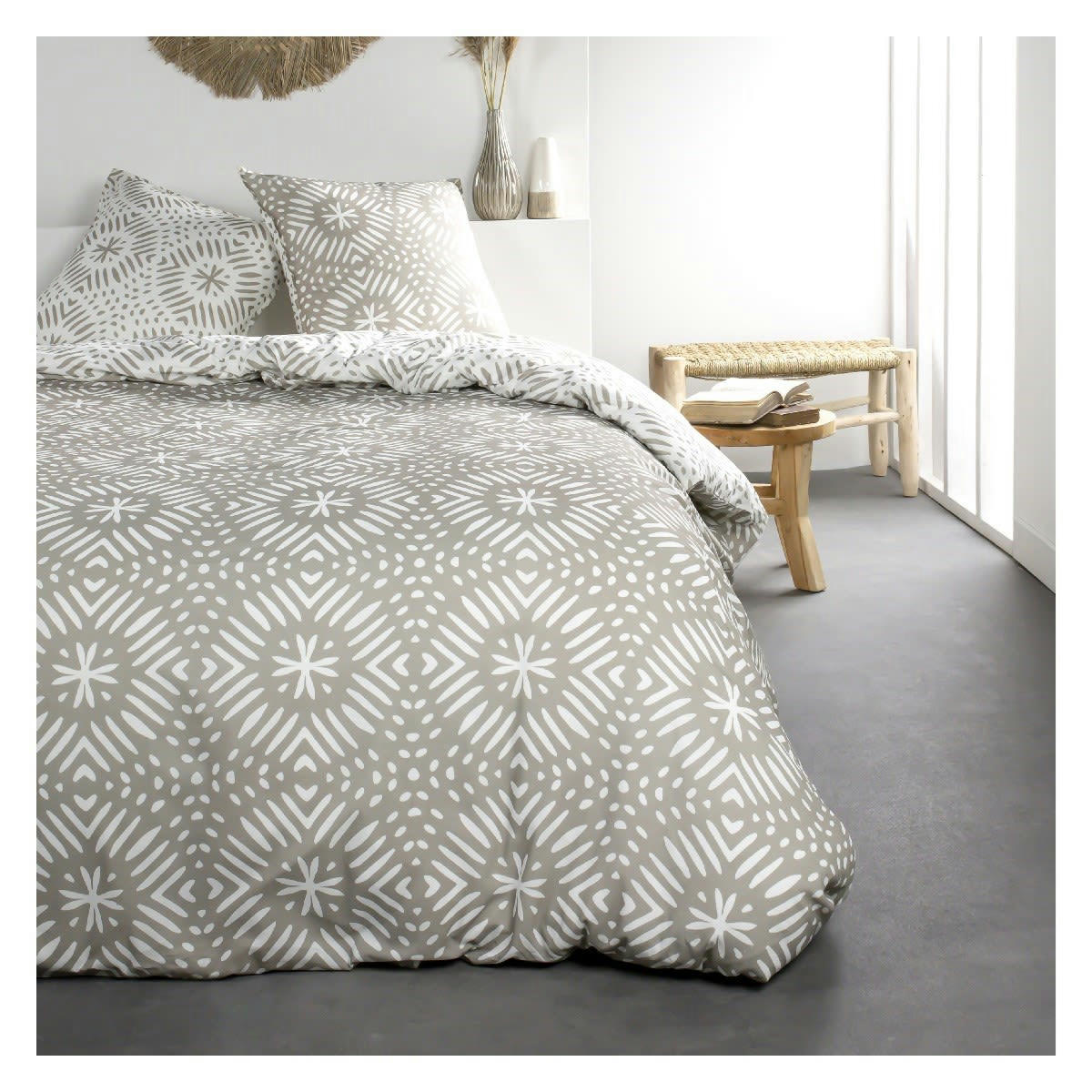 SUNSHINE - Parure de lit 2 personnes imprimé en Coton Beige 220x240 cm