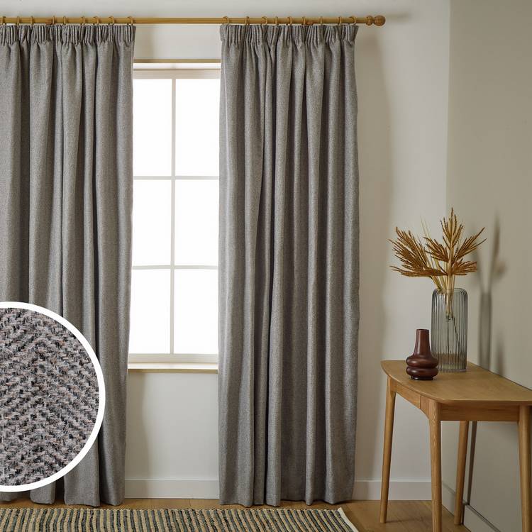 Habitat Herringbone Pencil Pleat Curtains - Grey - 117x137cm