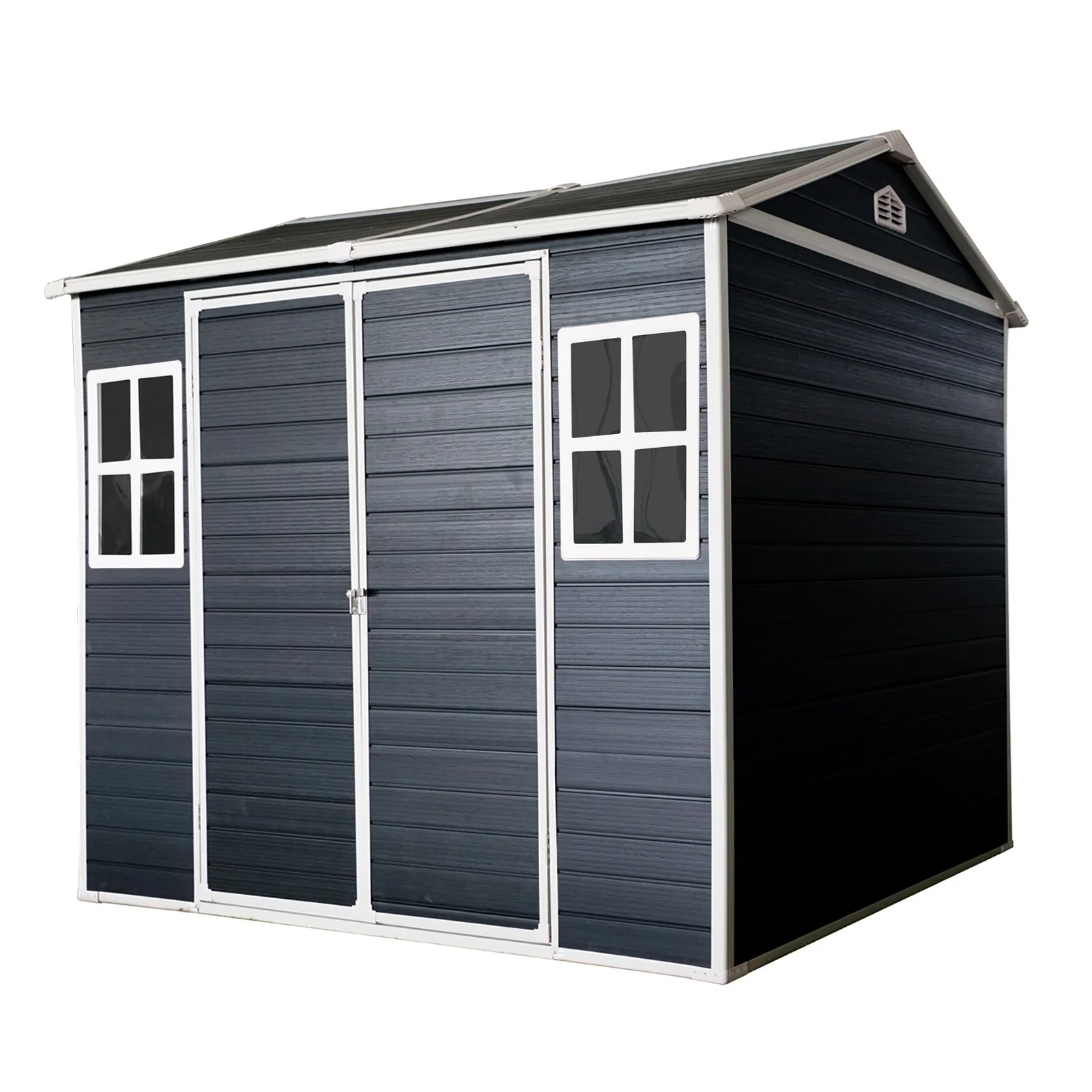 8 x 6ft Resin Outdoor Storage Shed Waterproof Shed with Floor & Two Windows & Lockable Door, Tool Shed