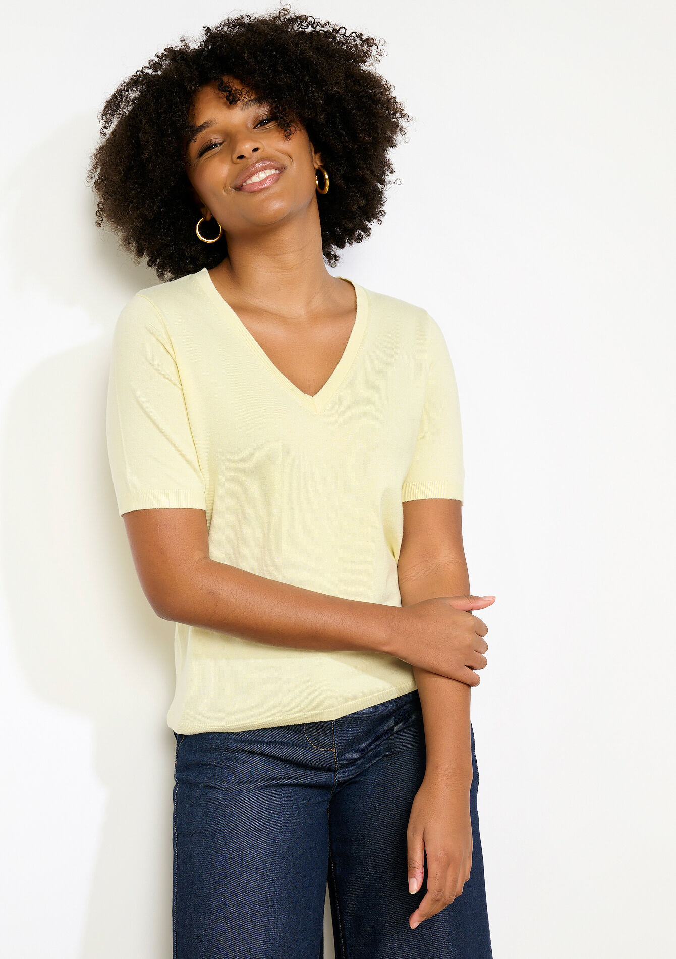 Korte mouwen V-hals top