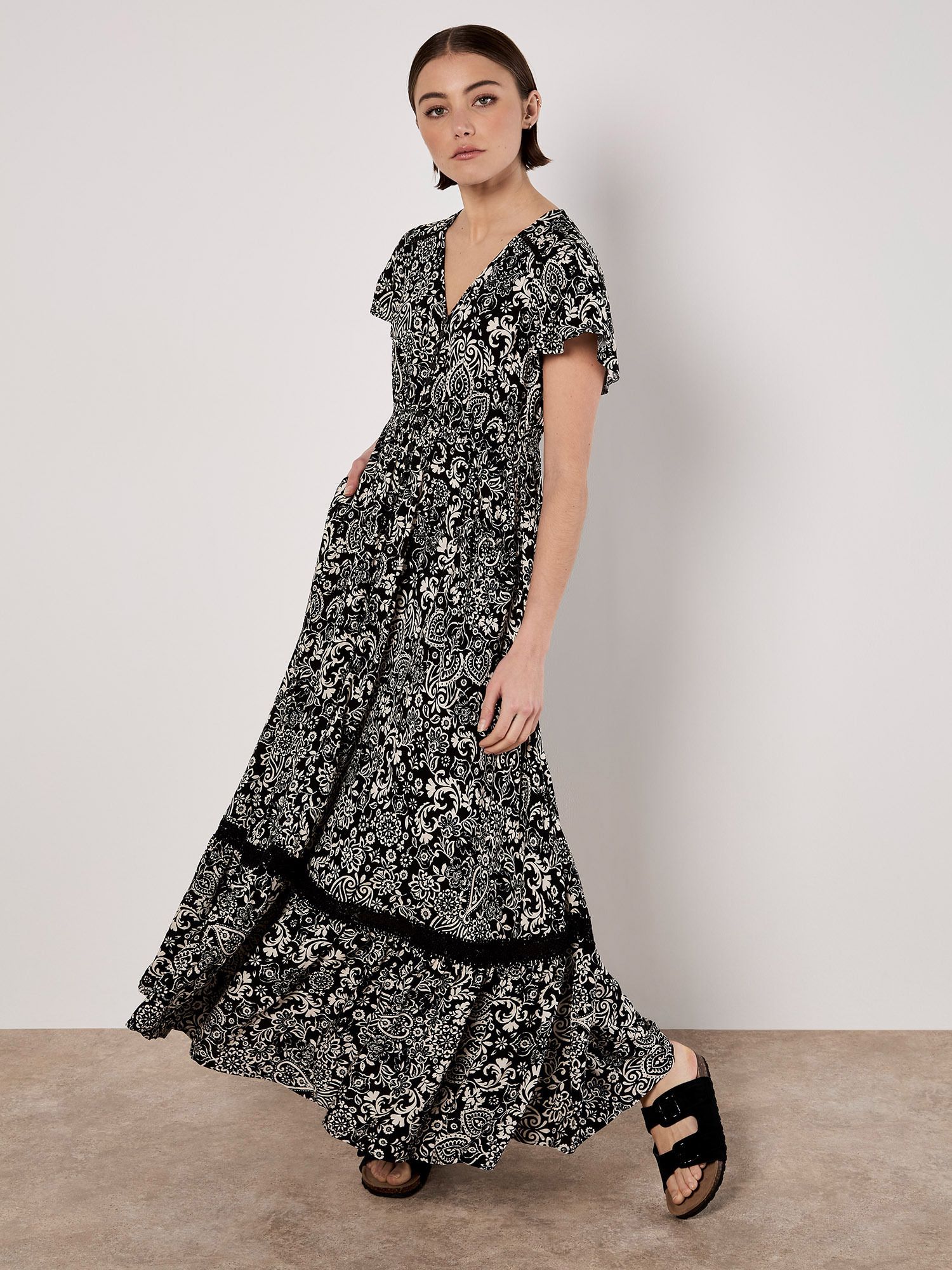 Apricot Paisley Print Maxi Dress