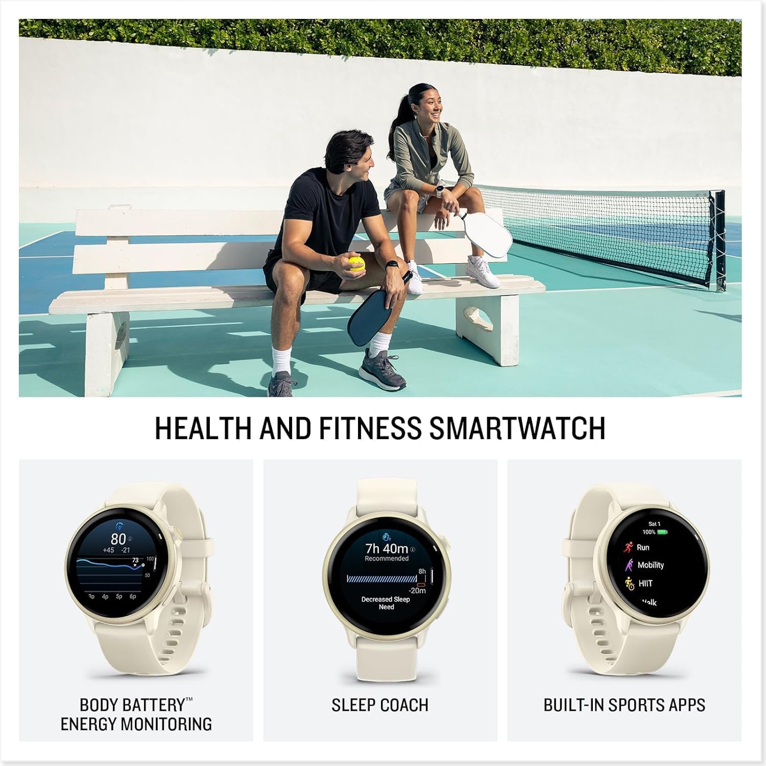 Garmin vivoactive 6 GPS Smartwatch with AMOLED Display  Lunar Gold | Advanced Health and Fitness Features  Up to 11 Day Battery  Energy Monitoring  Sleep Coach | with Signature Series Power Bundle