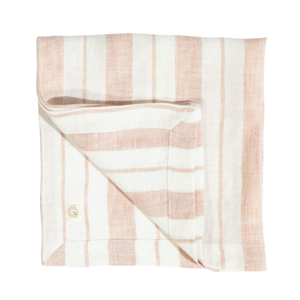 LES ESSENTIELS - Serviette en lin lavé larges rayures rose/crème 45x45