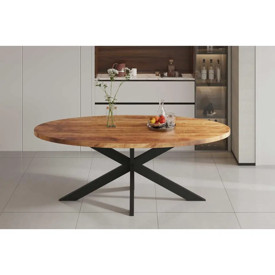 Mango Houten ovalen tafel Alexa - metalen frame - 200 cm