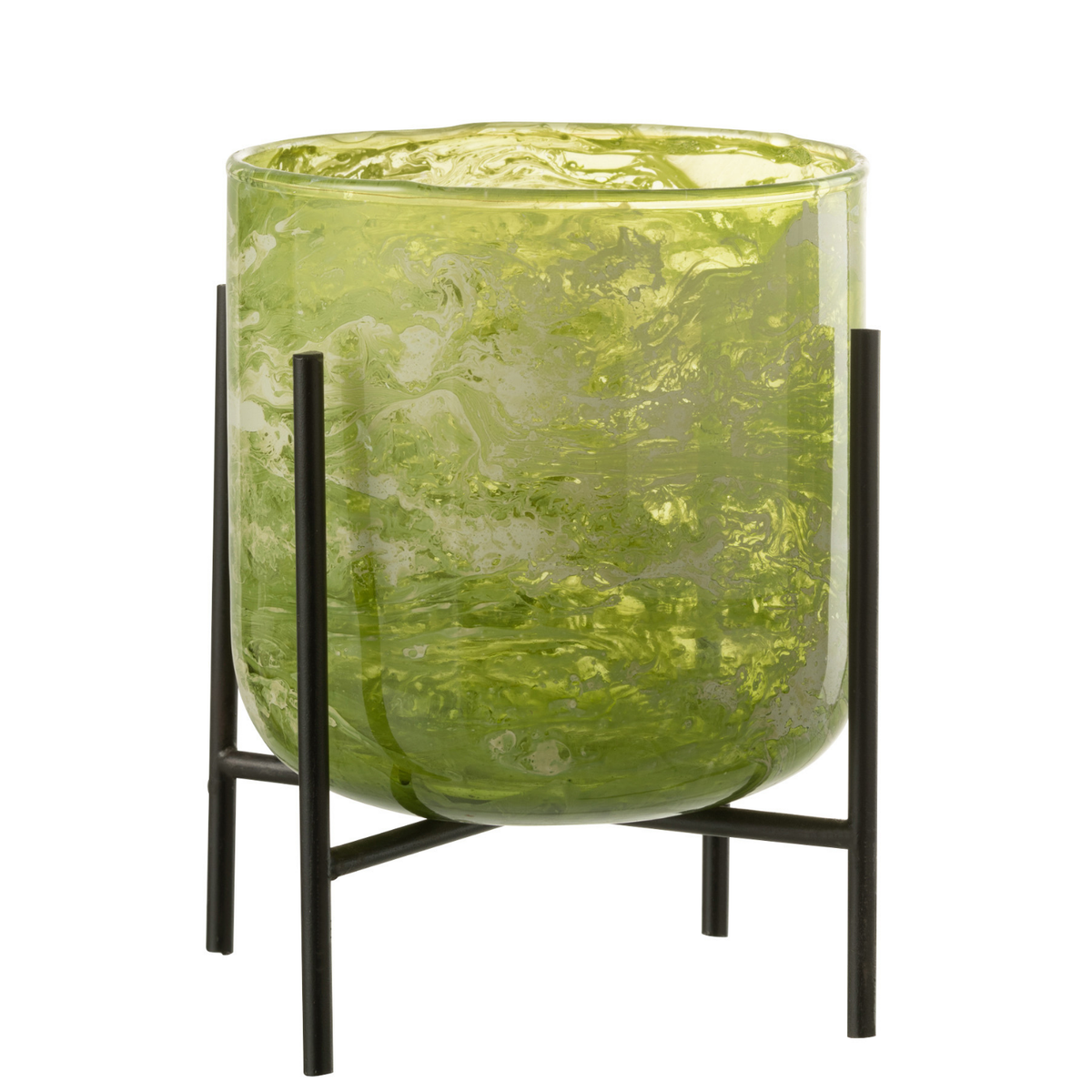 J-Line windlicht Staand Marmer - kaarshouder - glas/ijzer - groen - medium
