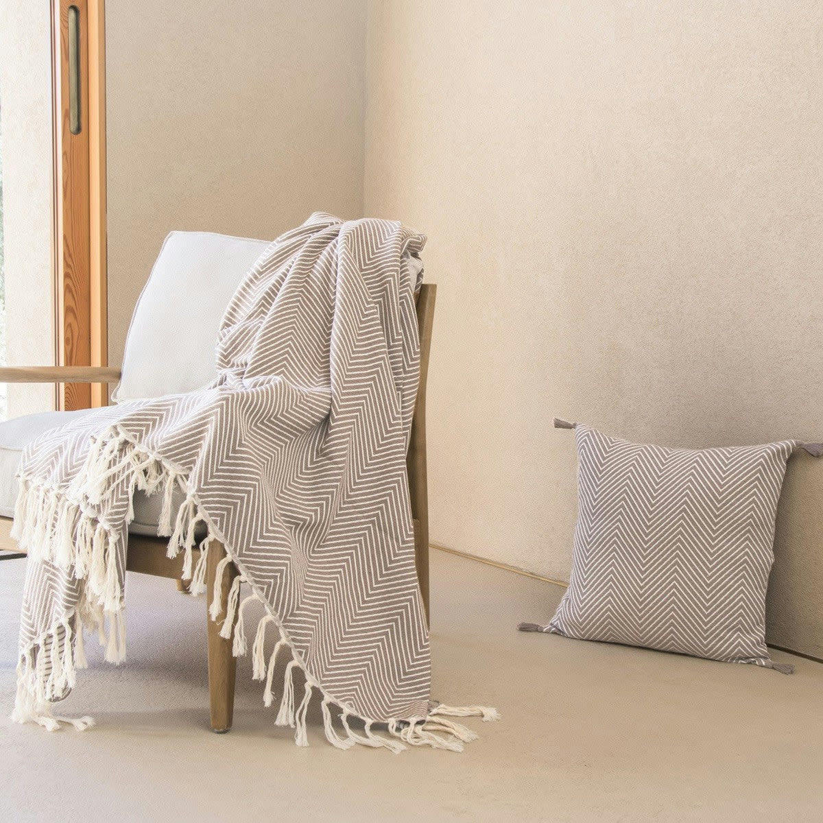 AMSTERDAM - Plaid coton  160x250 taupe clair