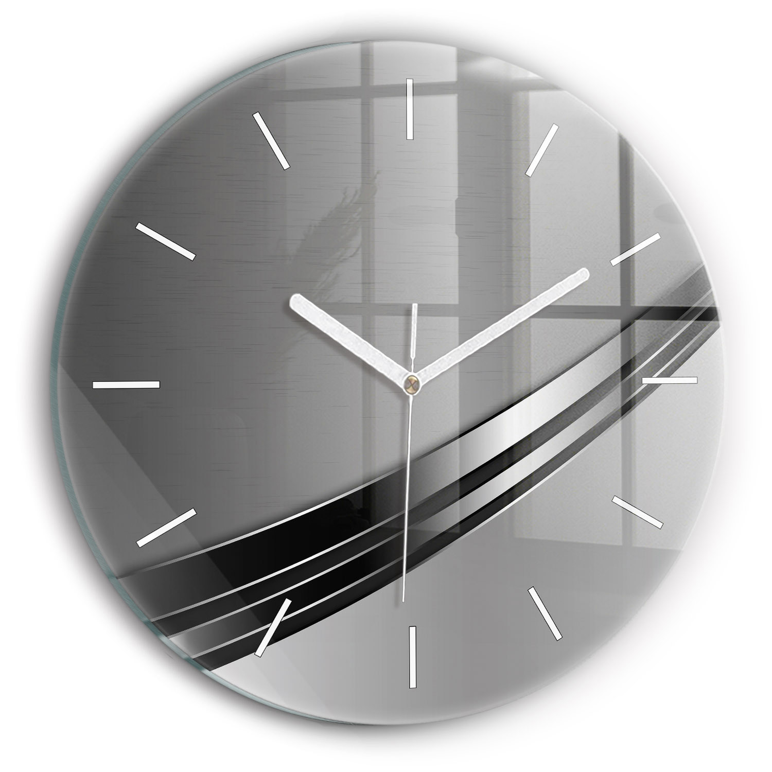 Cichy Zegar Dekoracyjny Srebrne linie fi30