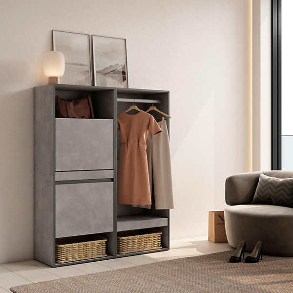 Meuble à chaussures 120x35x145cm vestiaire couleur gris ciment