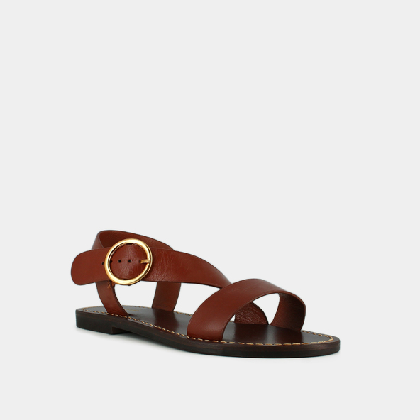 Sandales asymétriquesen cuir cognac | WABLO