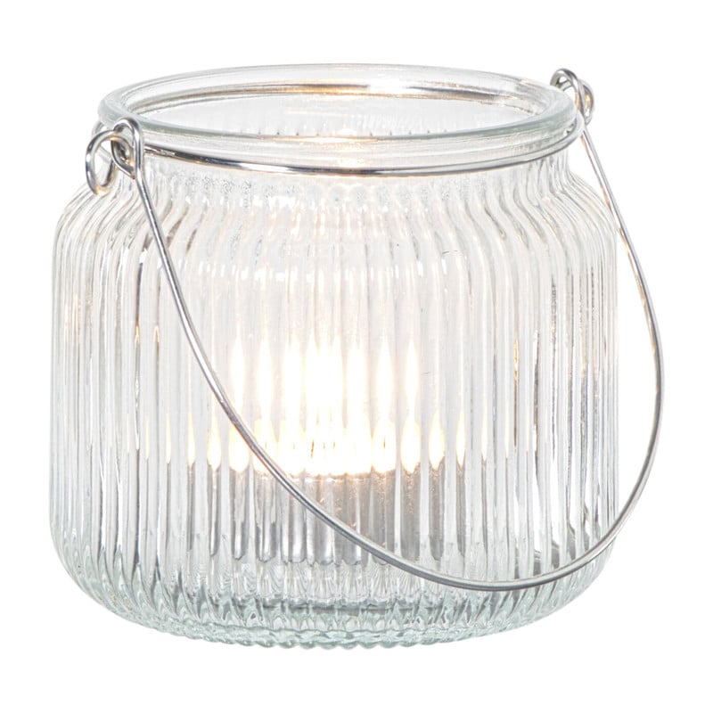 Waxinelichthouder met hengsel - transparant - &Oslash;9x7.8 cm