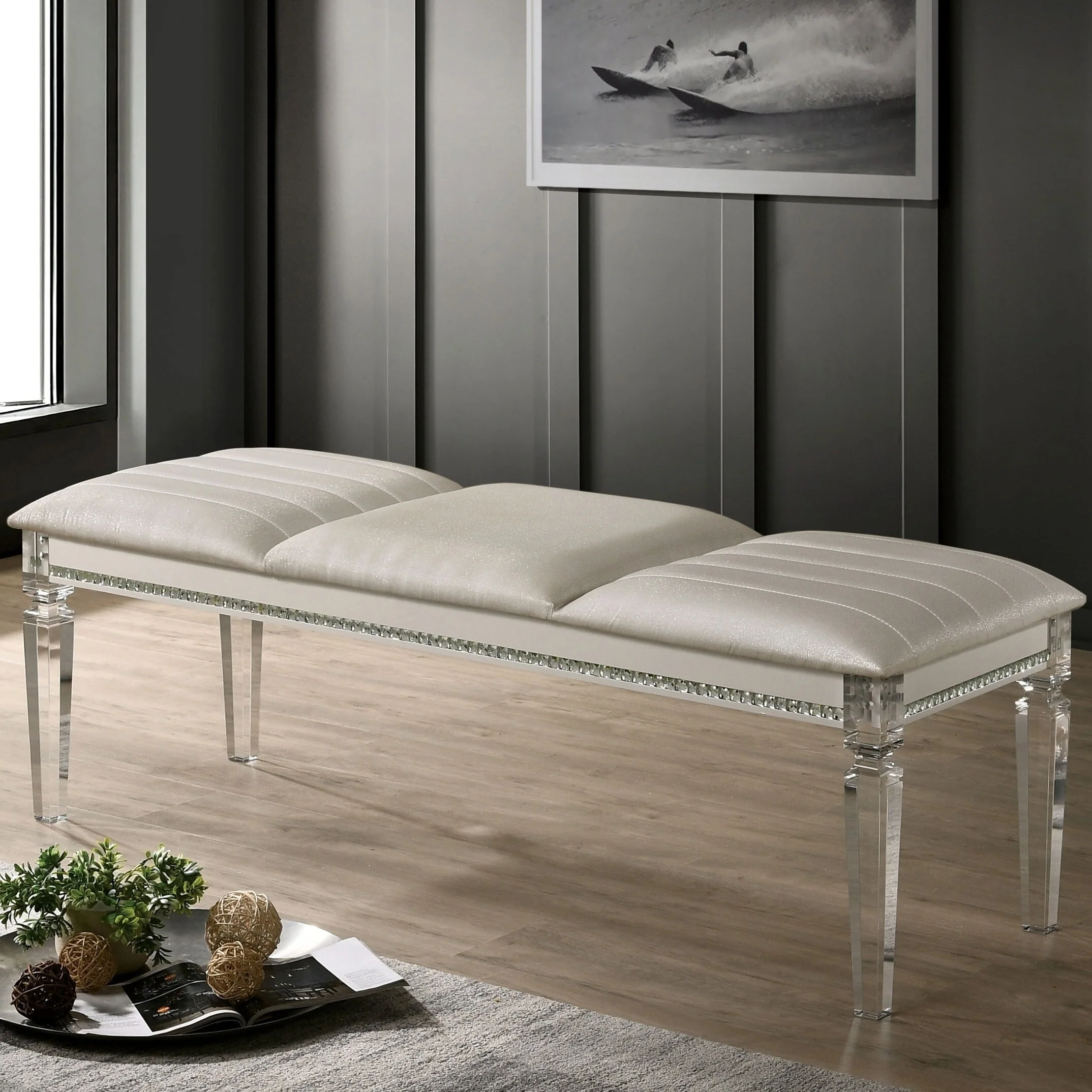 Xian Glam Clear Faux Leather Padded Bedroom Bench by Furniture of America