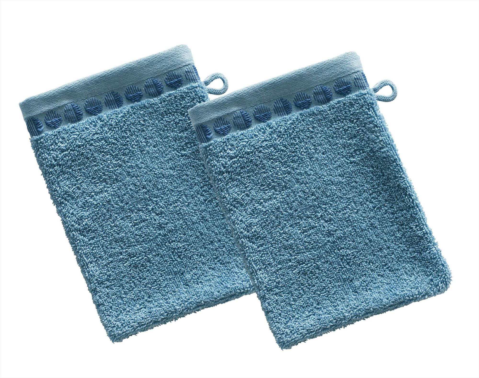 SERVOPTIQUE - Lot de 2 gants de toilette 15x21 bleu en coton 450 g/m²