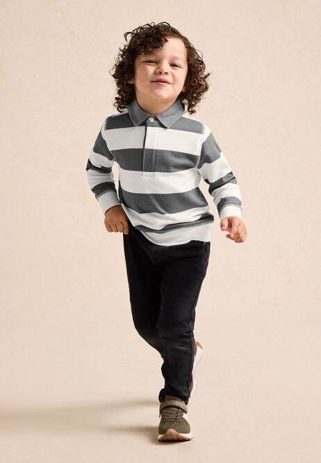 Younger Boys Charcoal Stripe Rugby Sweat Top