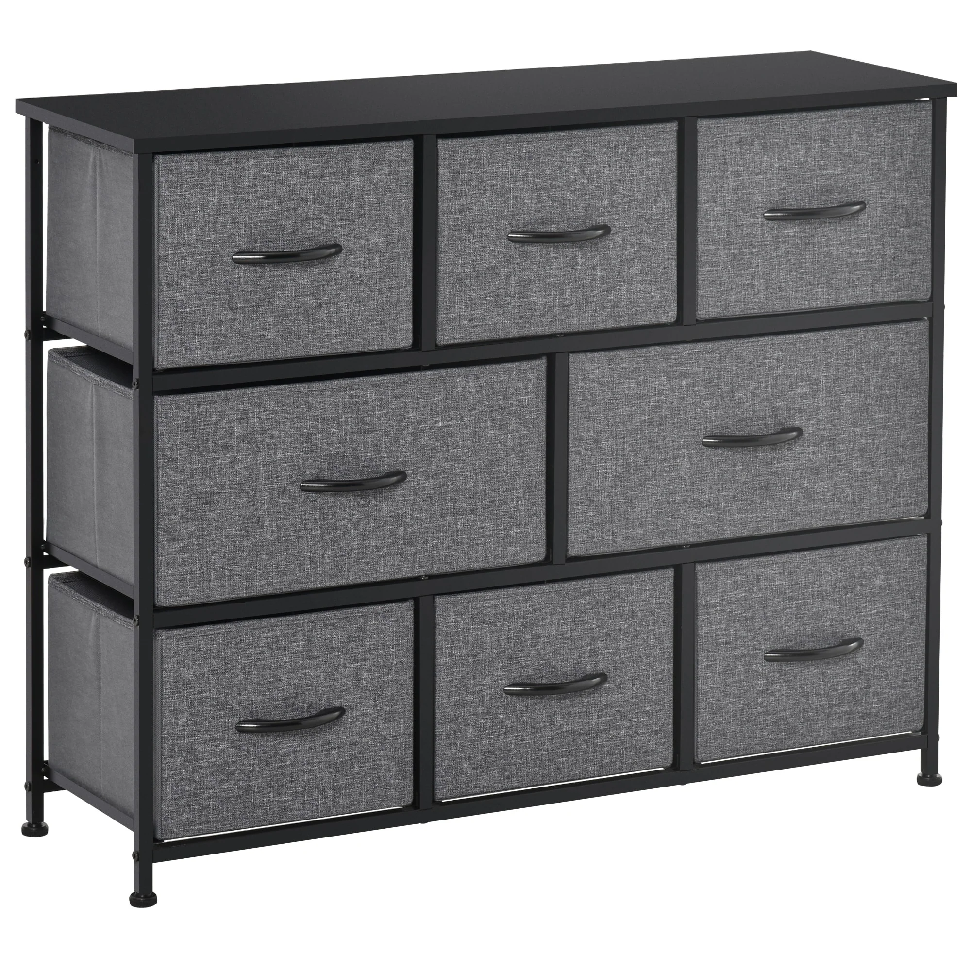HOMCOM 8-Drawer Dresser, 3-Tier Fabric Chest of Drawers, Storage Tower Organizer Unit with Steel Frame Wooden Top for Bedroom