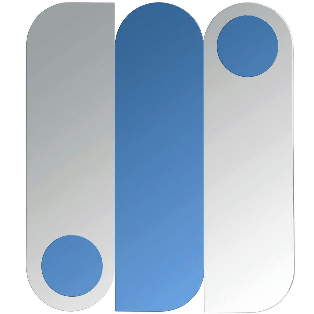 THEMIS - Déco murale en verre bleu et miroir 61x71