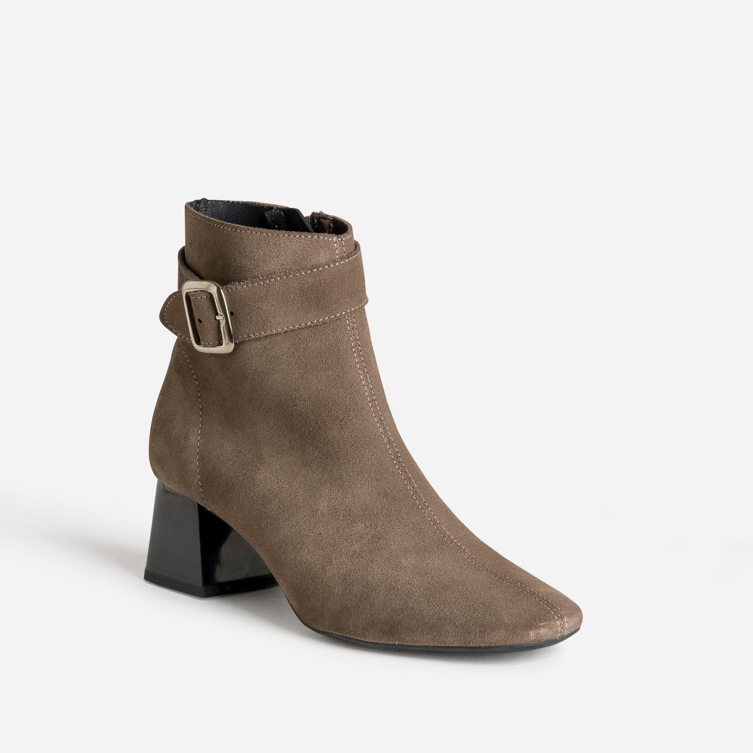 Boots à talon taupe cuir velours
