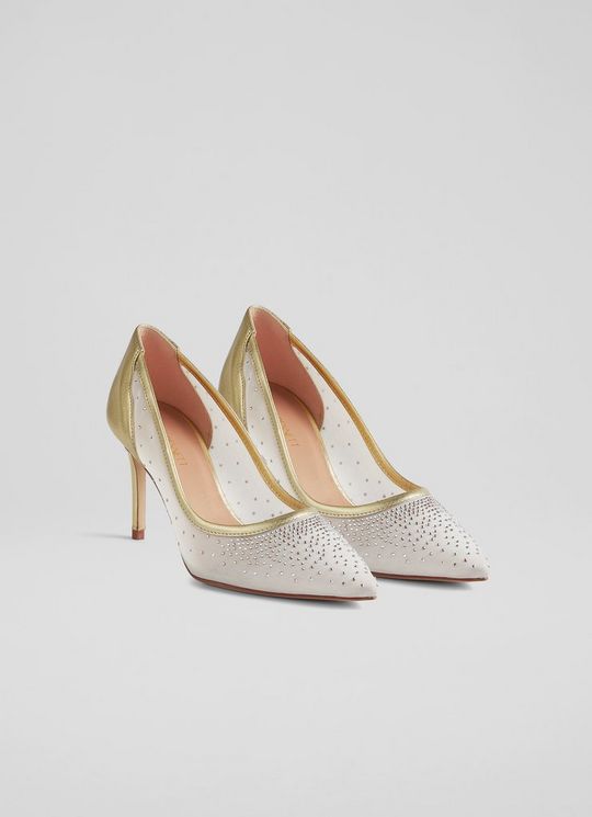 Liberty Gold Leather And Crystal Mesh Courts