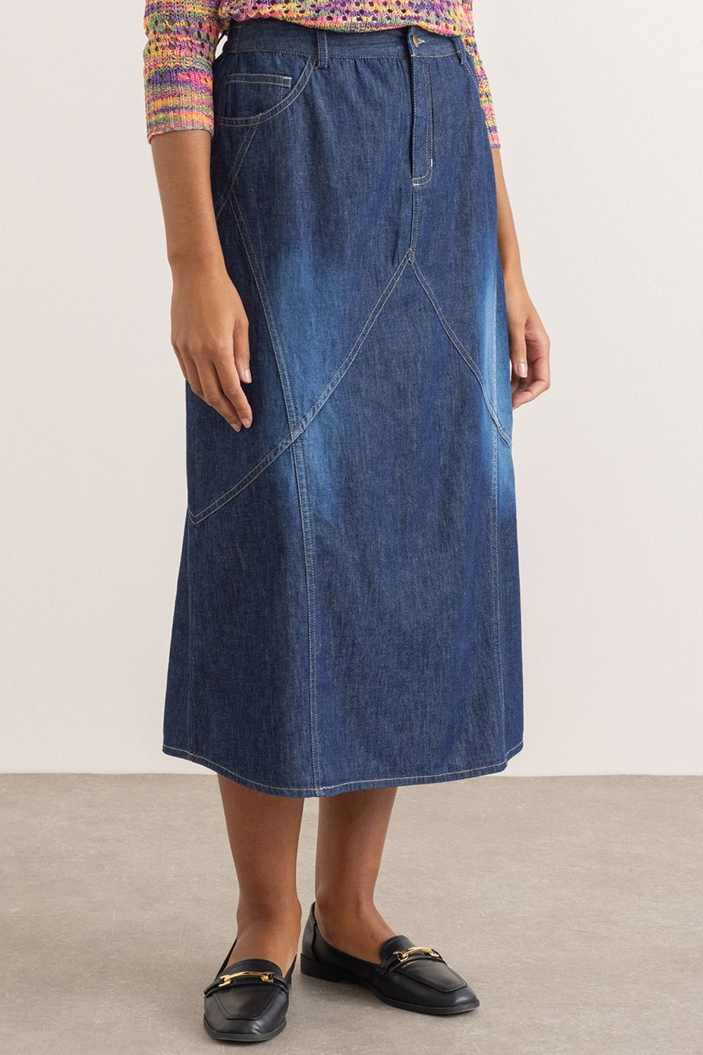 Klass. Midaxi Faded Cotton Denim Skirt