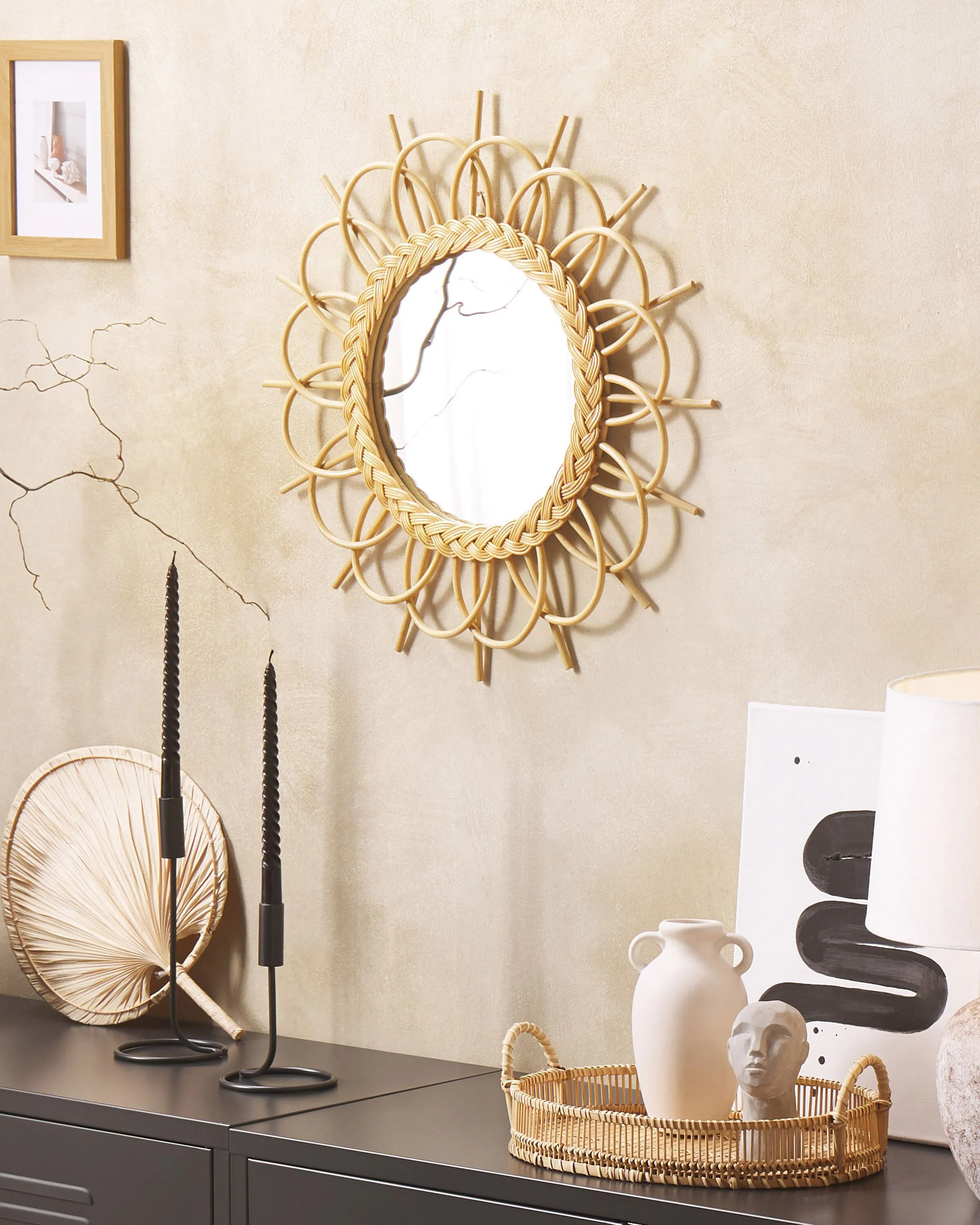 Wall Mirror TELAKIA 60 cm 60 cm Rattan Natural